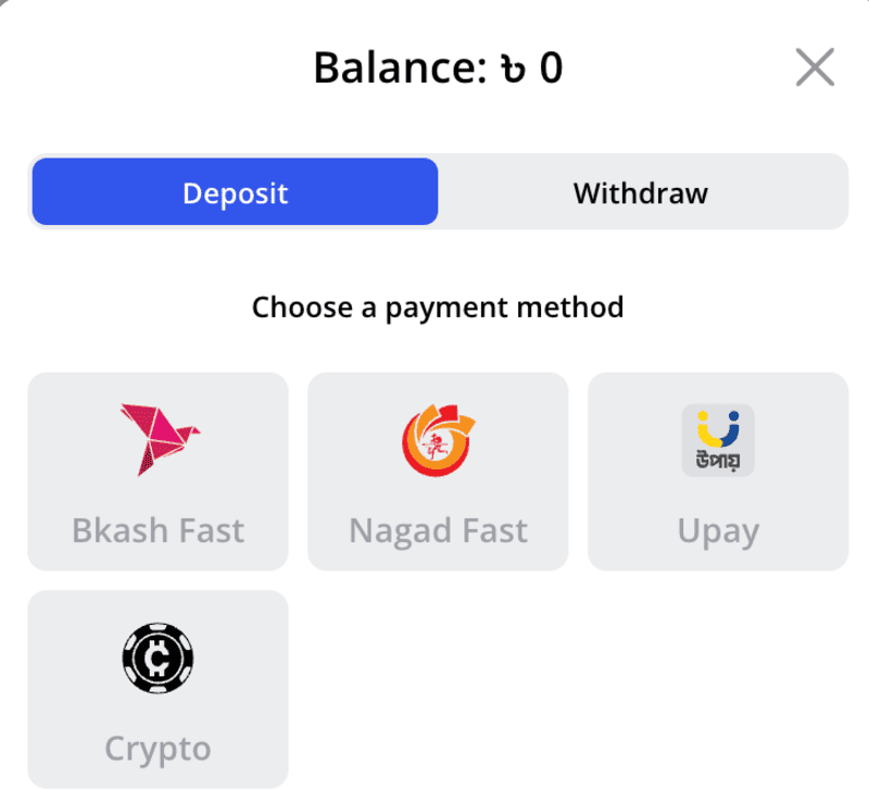 Glory Casino-তে পেমেন্ট অপশনসমূহ